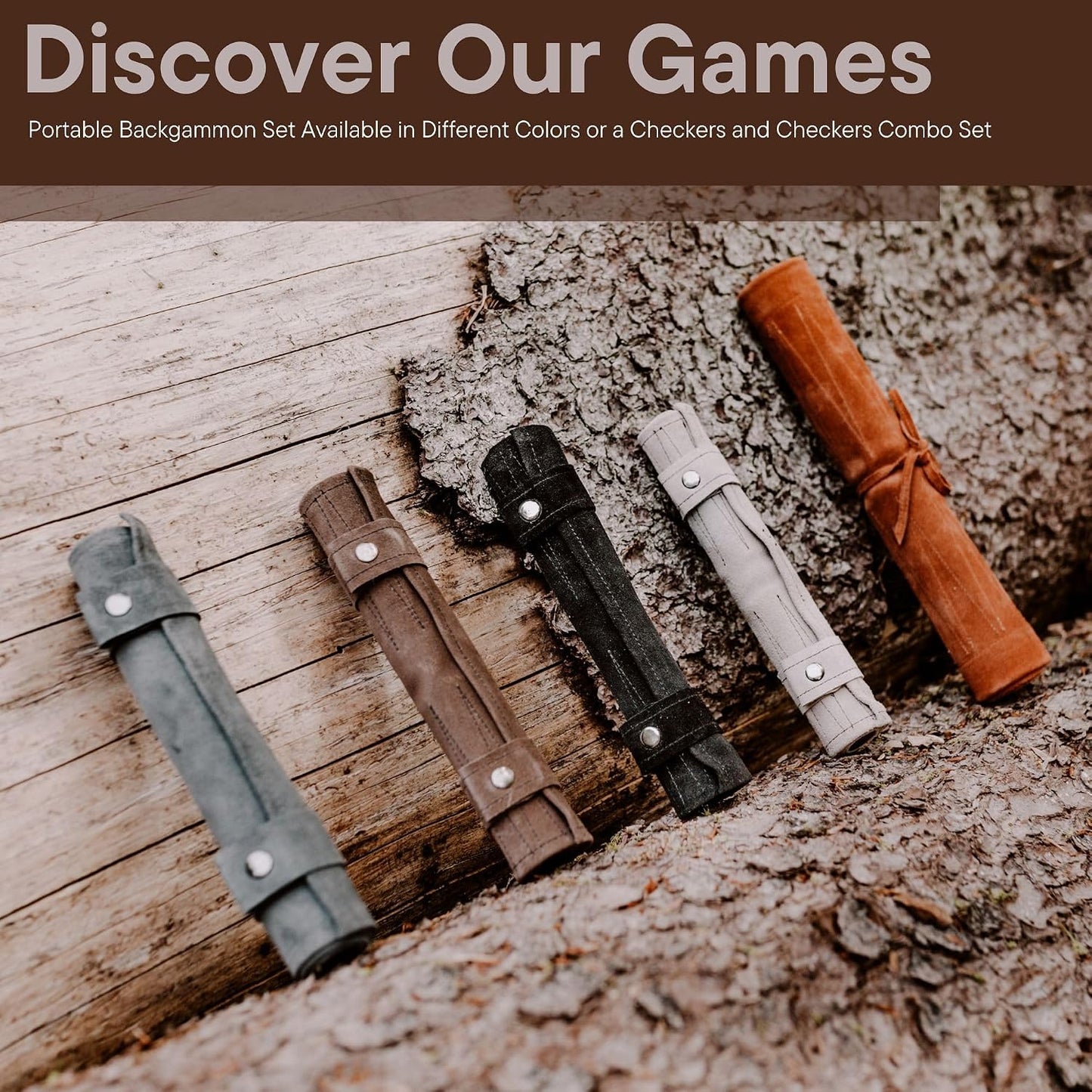 Juego de backgammon de viaje de cuero genuino crema