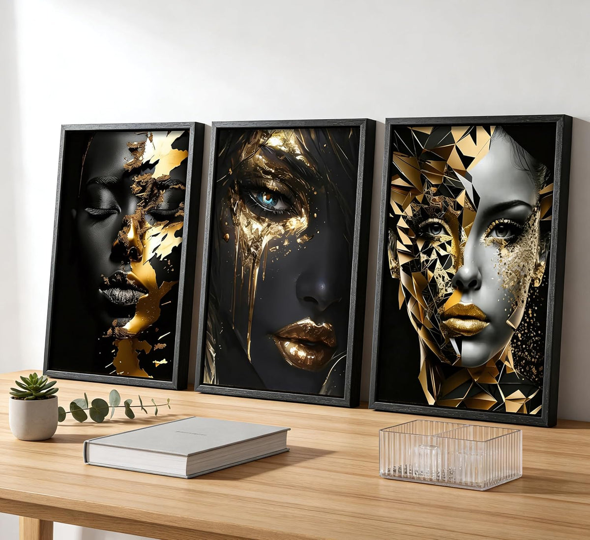 Lienzo abstracto enmarcado negro con cara de mujer negra, arte de p...