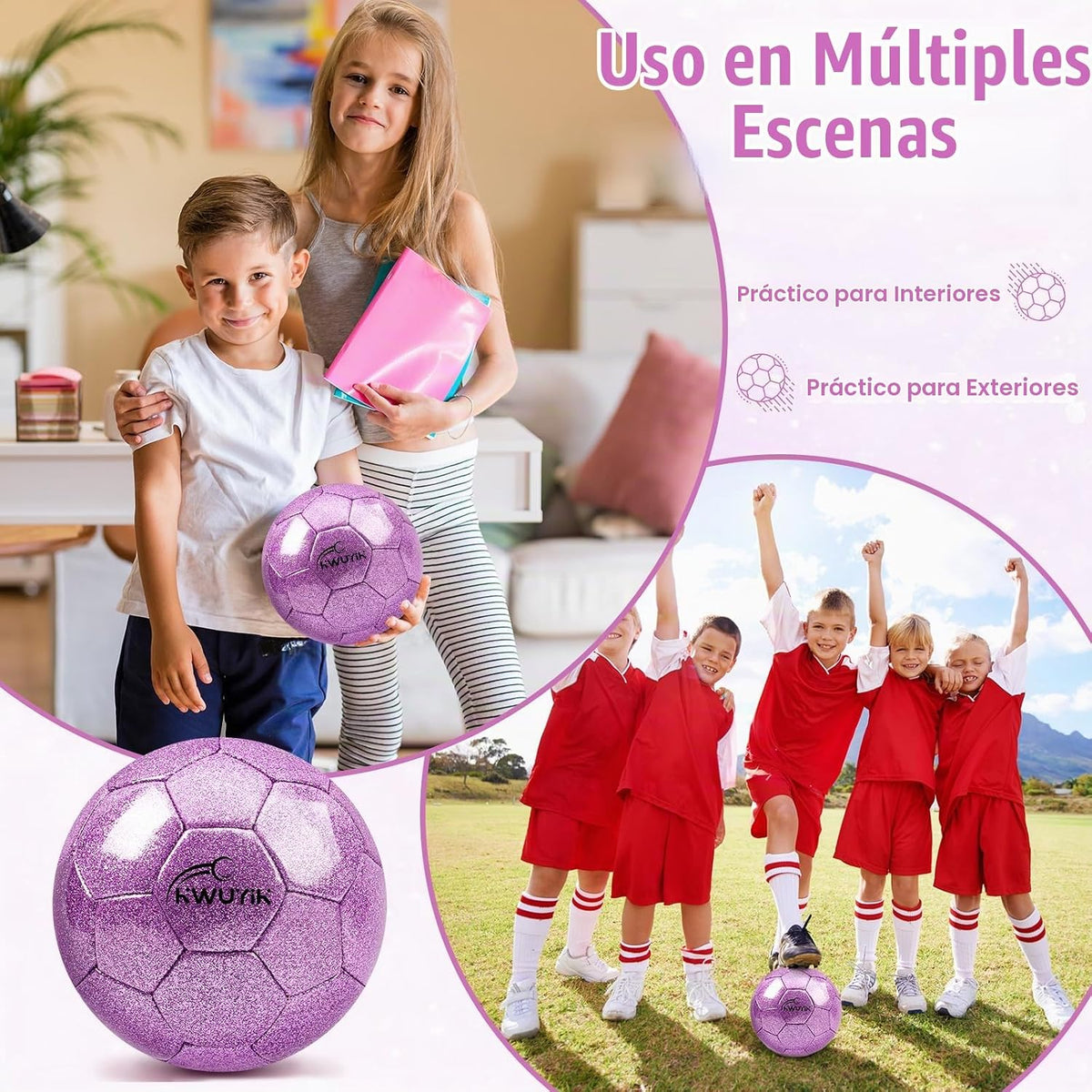 OKWUYiK Balón de fútbol de talla 3, 4, 5, con purpurina rosa, dorad...