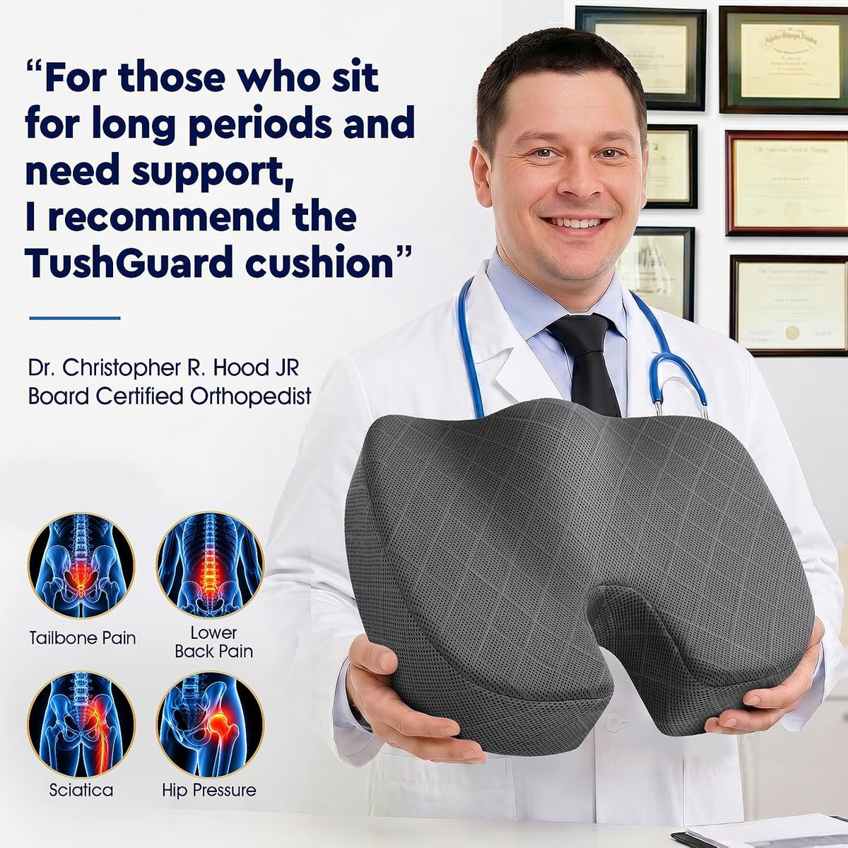 TushGuard - Cojín para asiento de oficina, silla de ruedas o automó...