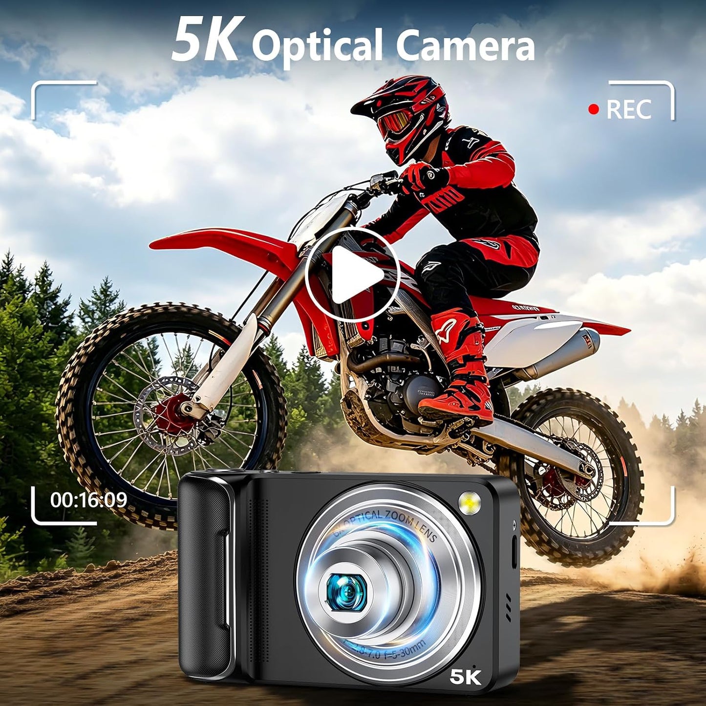 Cámara digital 5K para fotografía con WiFi, zoom óptico 6X, enfoque...