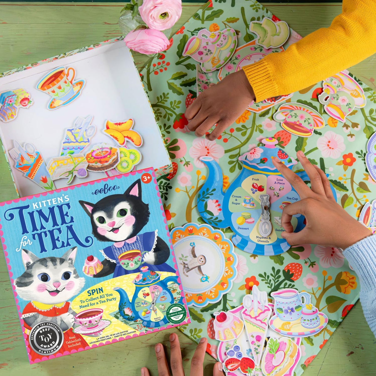 Juego eeBoo Kitten's Time for Tea Spinner, construcción de historia...