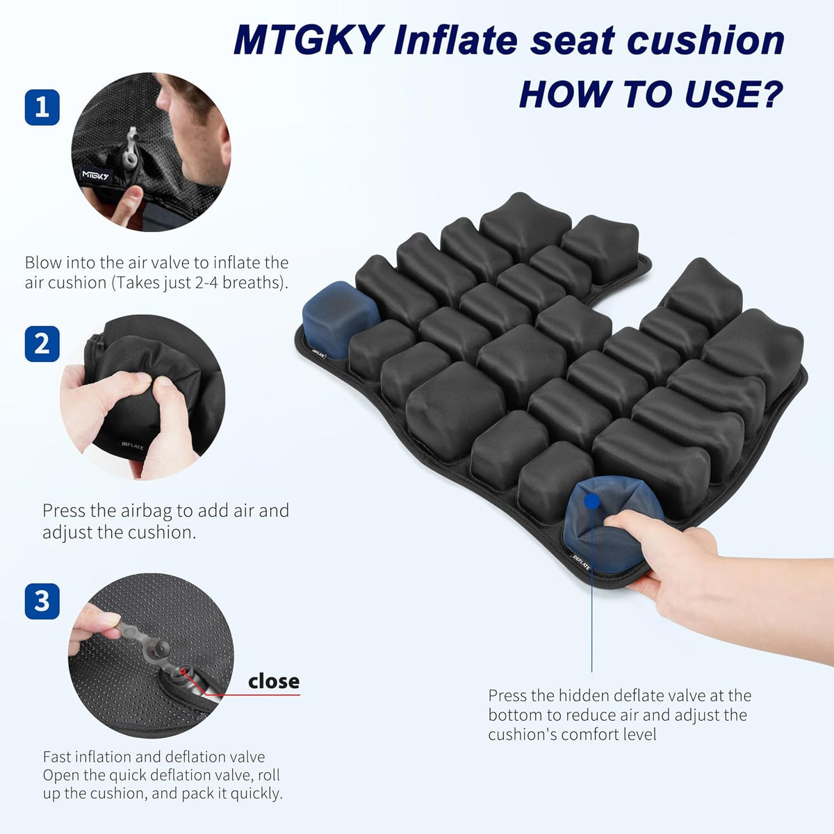 Cojín de asiento de viaje con bomba incorporada, cojín de asiento d...