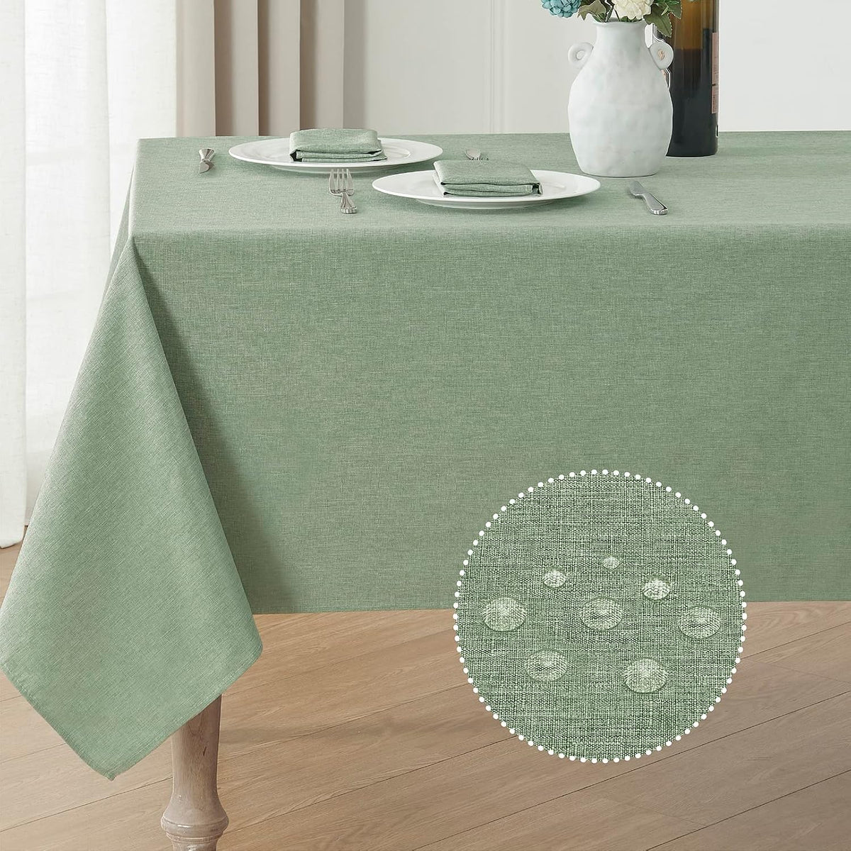 Veblandy Mantel rectangular de lino texturizado, impermeable y resi...