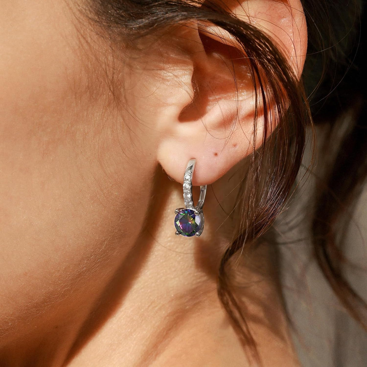FANCIME Pendientes colgantes con piedra natal para mujer de plata d...
