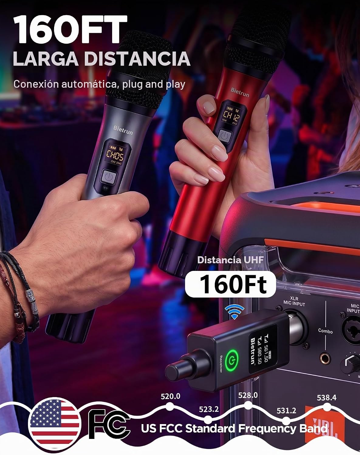 Bietrun Micrófono Inalámbrico XLR, Conjunto de Micrófono Dinámico d...