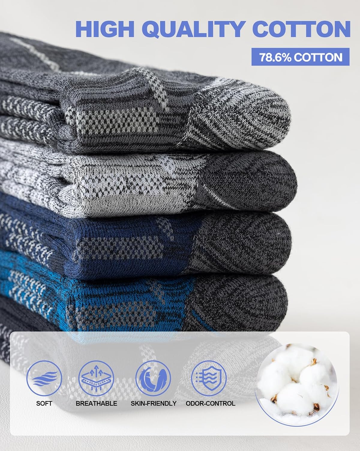 Niorasen Calcetines de trabajo de algodón para hombre, 5 pares de c...