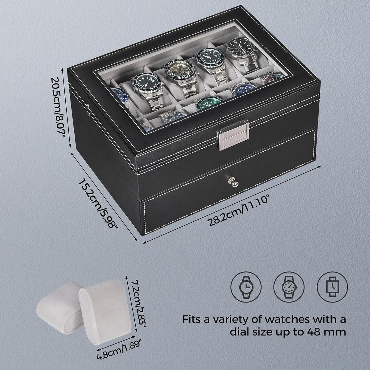 BEWISHOME Caja de reloj, organizador de caja de reloj de 20 ranuras...