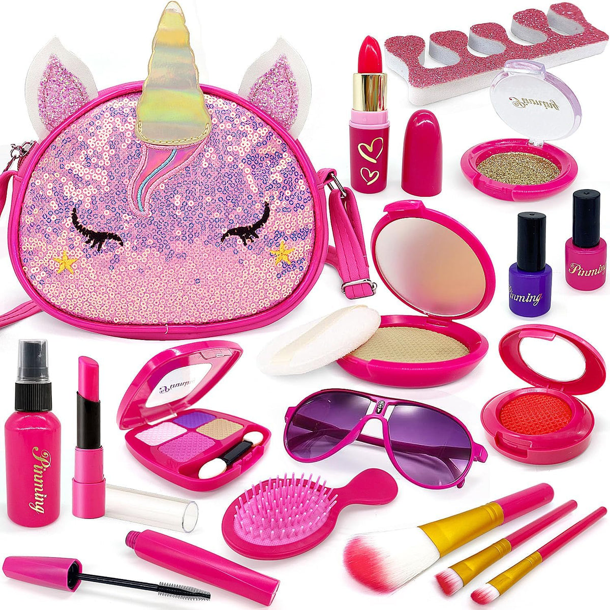 Kit de maquillaje de unicornio para niñas pequeñas, juego de maquil...