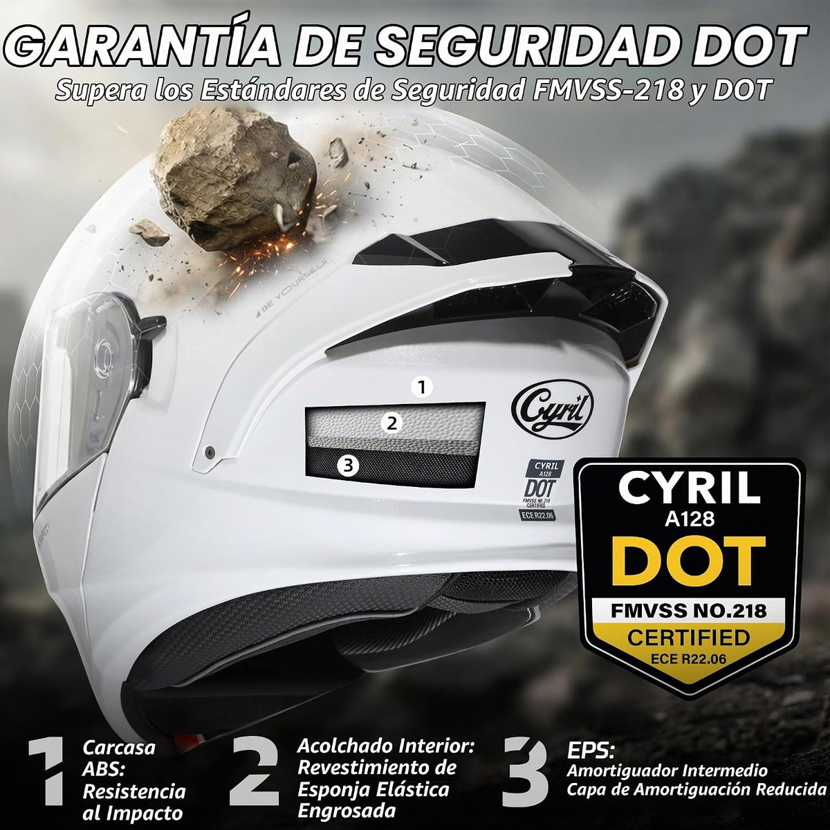 CYRIL Casco modular de motocicleta aprobado por DOT, cara completa...