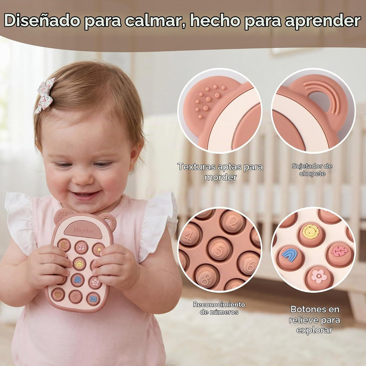 Moonkie Juguete de dentición de teléfono prensa de silicona para be...