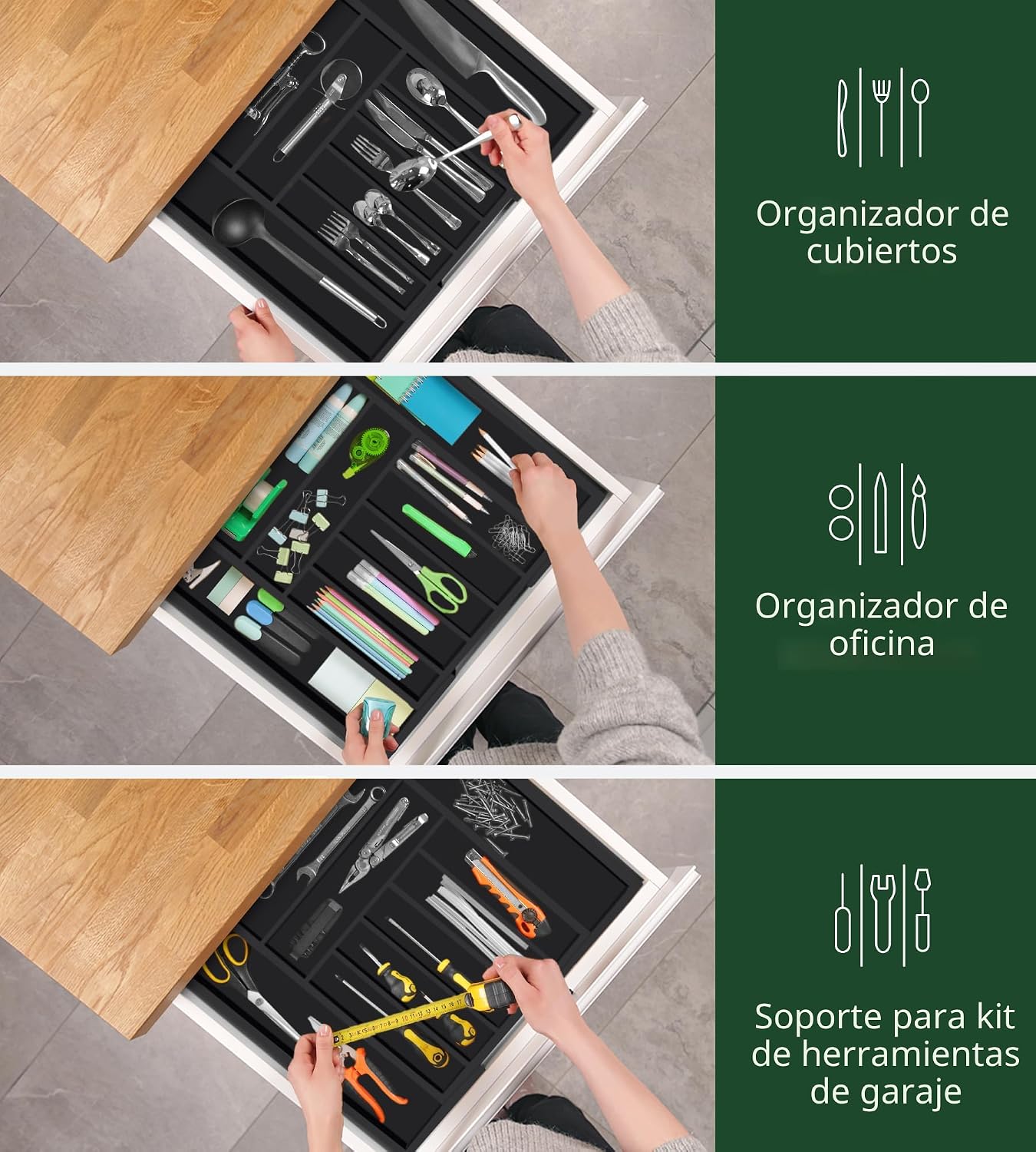 ROYAL CRAFT WOOD Organizador de cajones de cocina de bambú de lujo,...