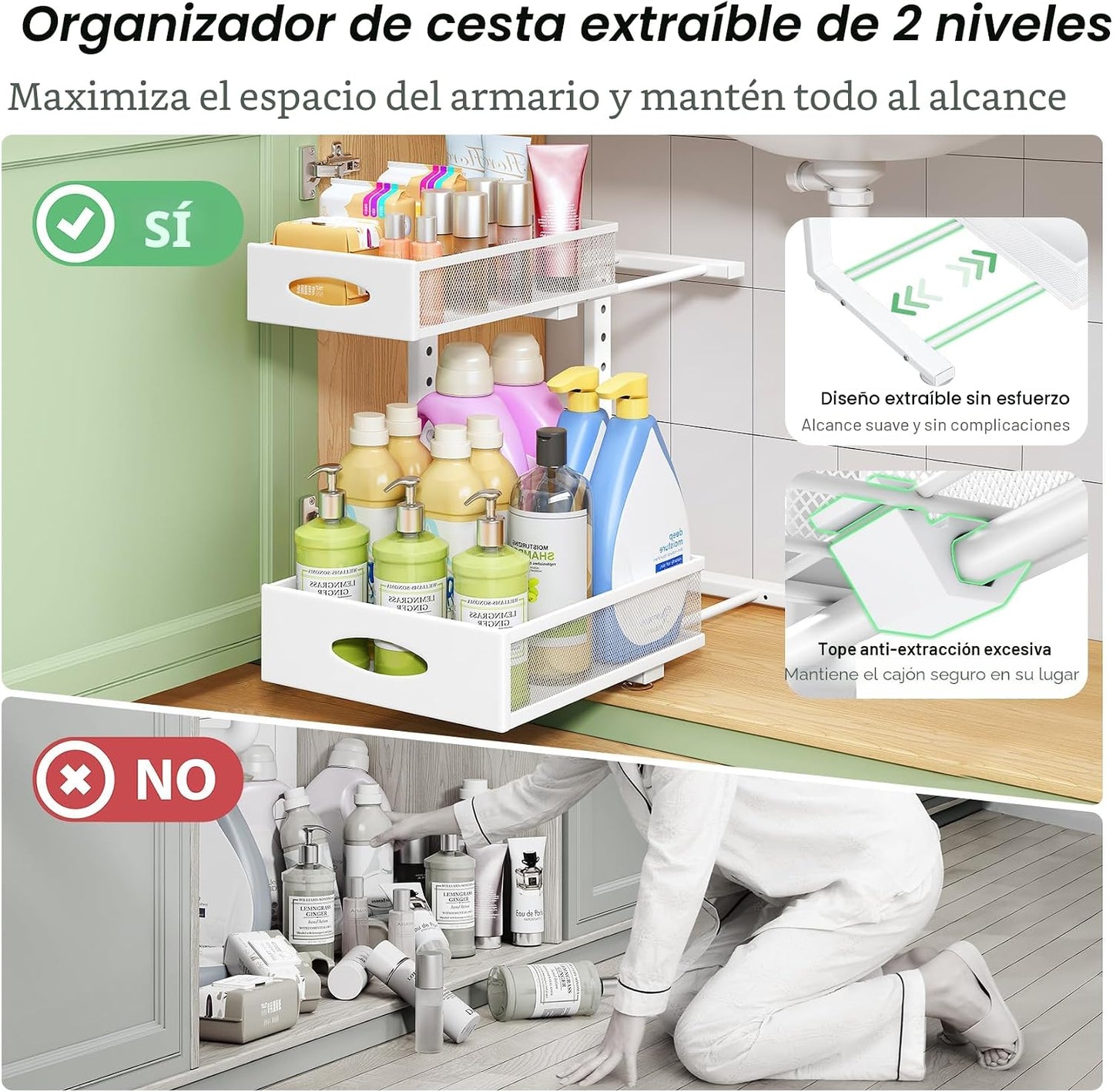 Organizador para debajo del fregadero, paquete de 2 organizadores d...