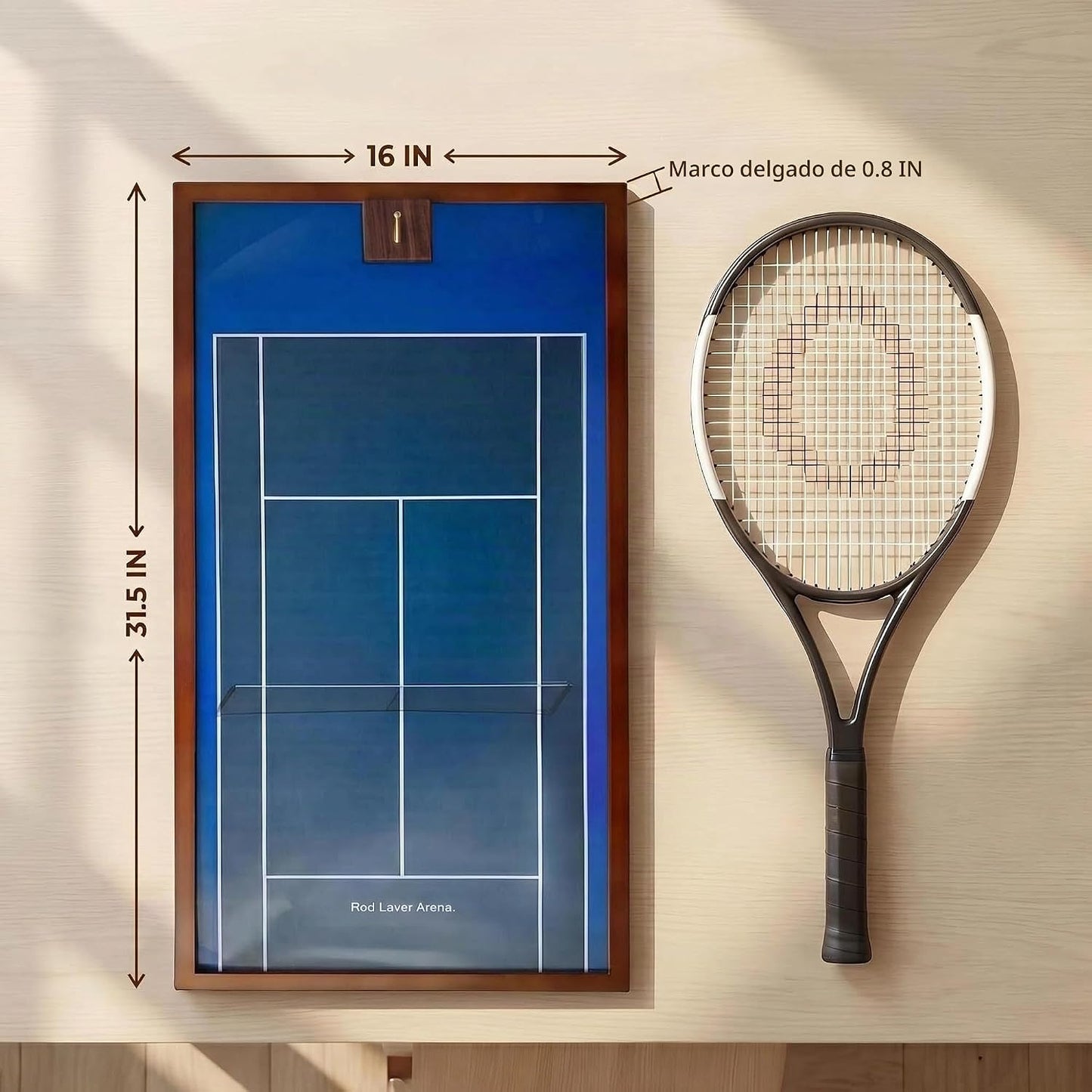 KRINGSIA Marco de exhibición de raqueta de tenis de madera con fond...