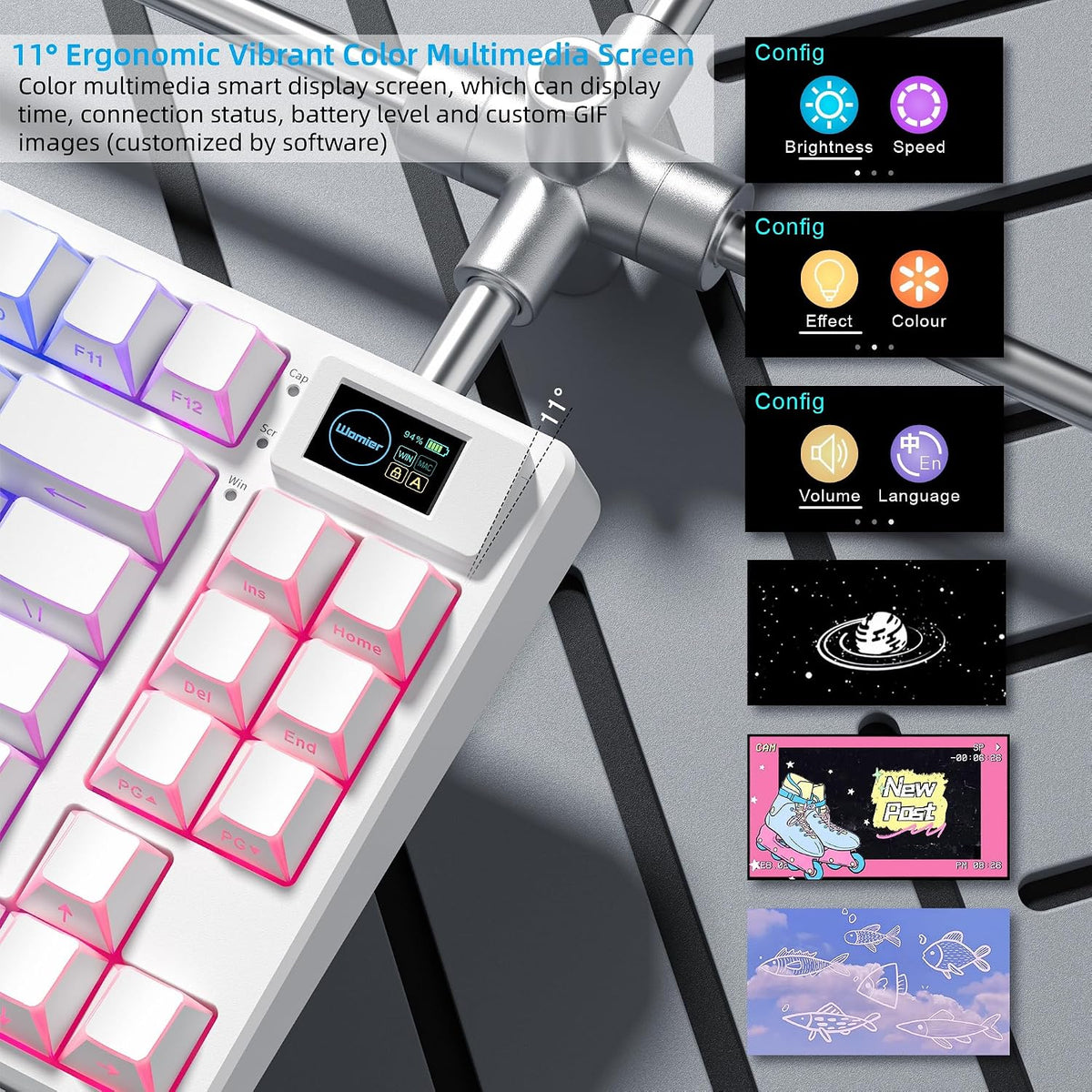 Womier Teclado mecánico inalámbrico 75% con pantalla multimedia a c...