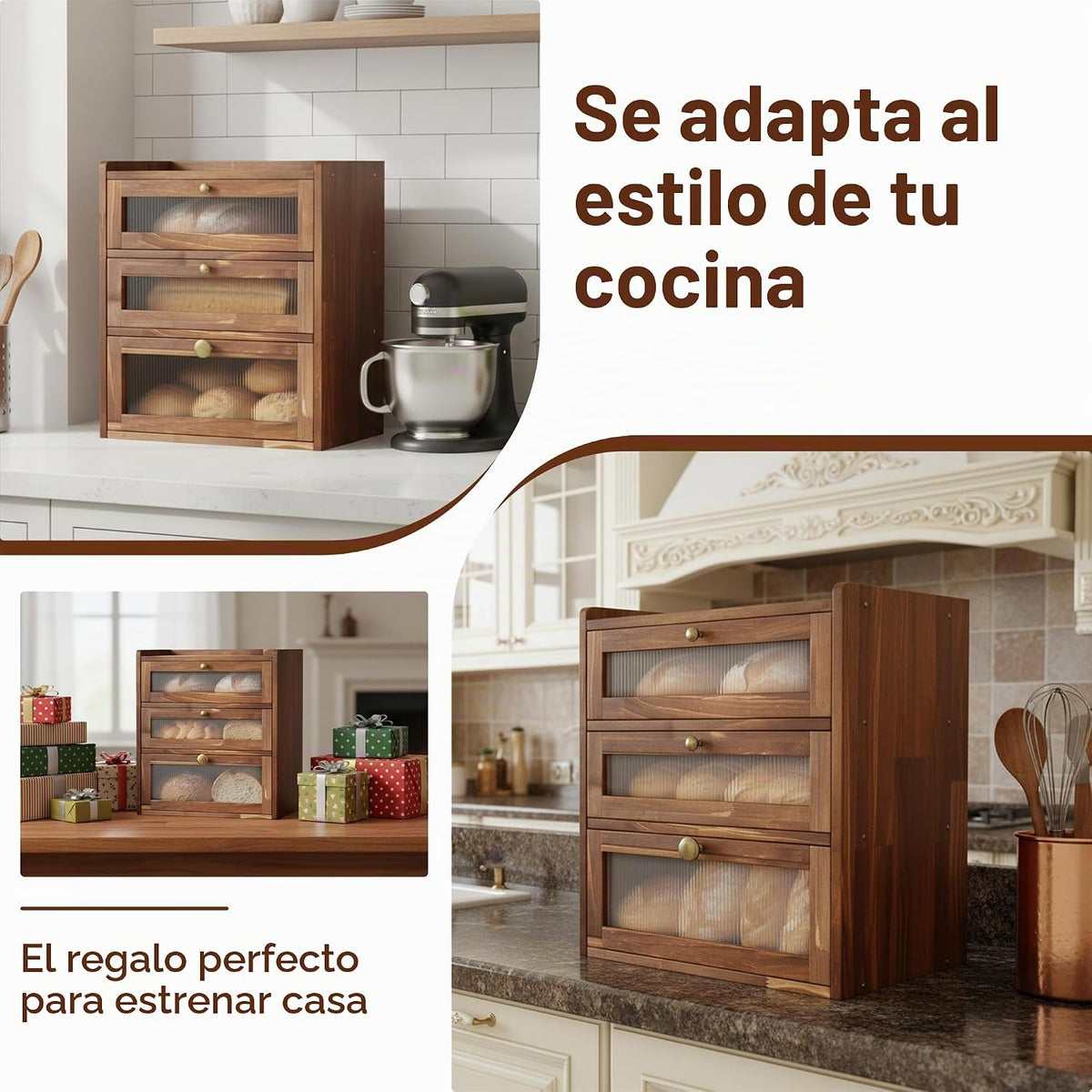 Panera para encimera de cocina, contenedor de almacenamiento de pan...