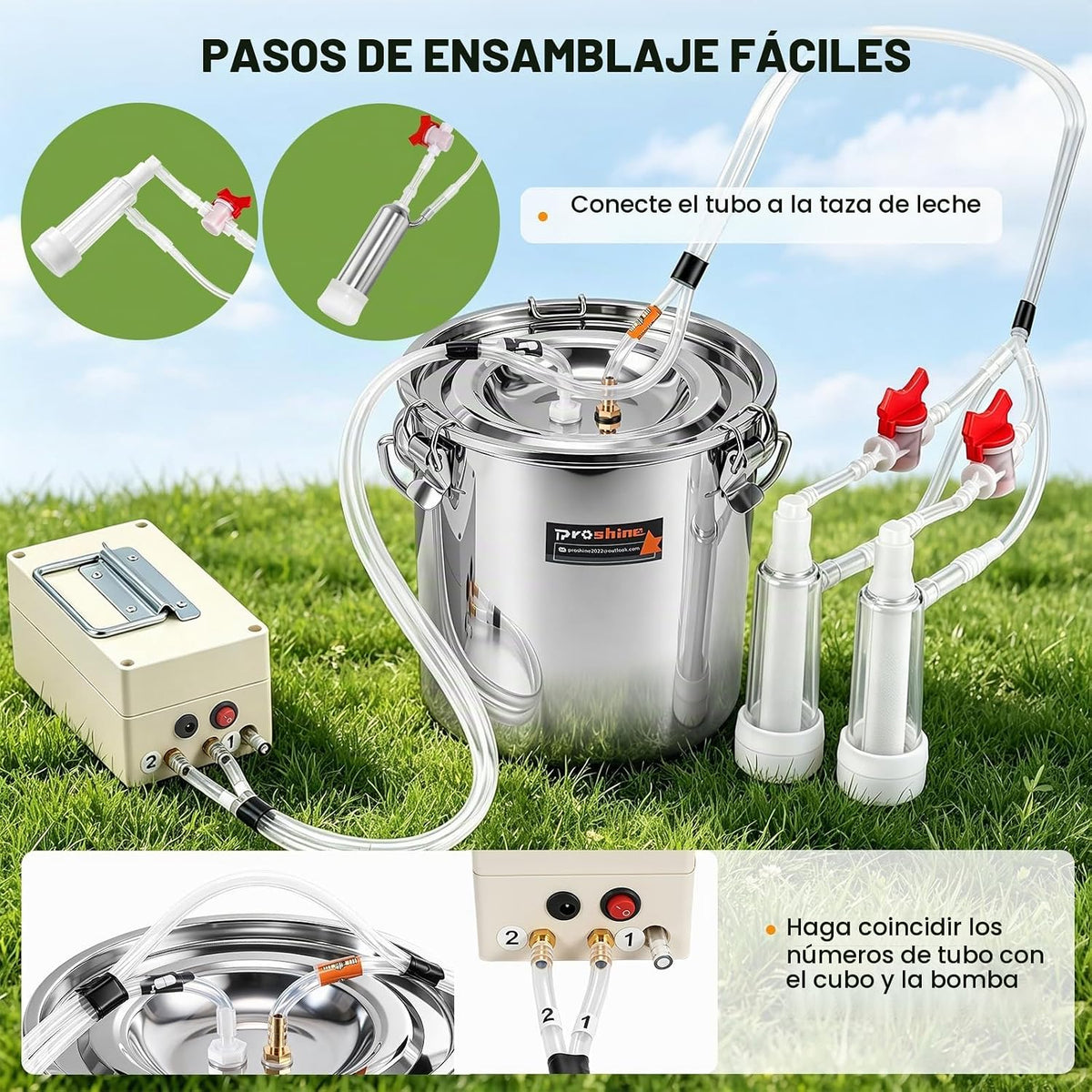 Proshine Ordeñadora de cabra 2 en 1 7L, ordeñadora eléctrica de pul...