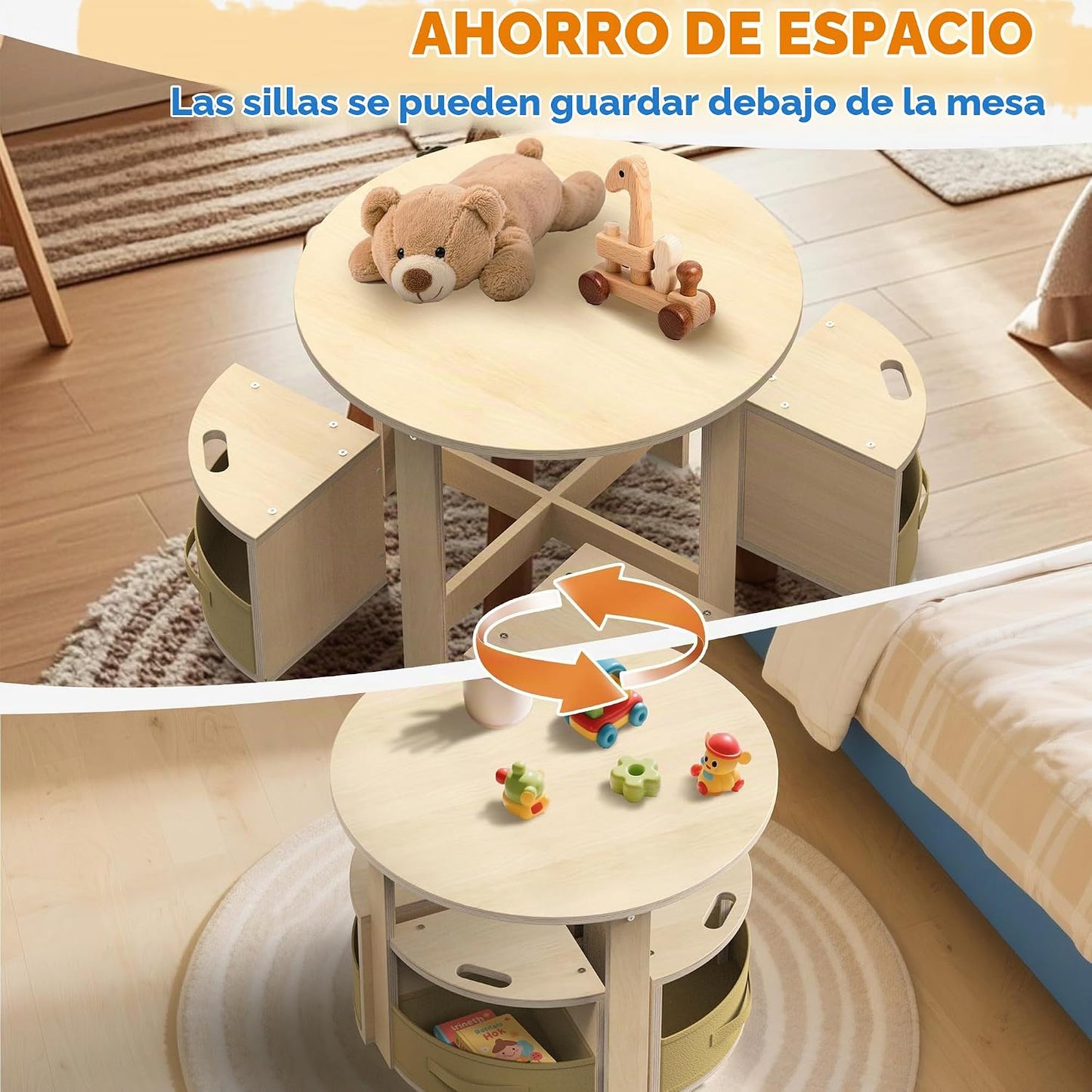 bbgroundgrm Juego de mesa y silla con 4 taburetes de almacenamiento...