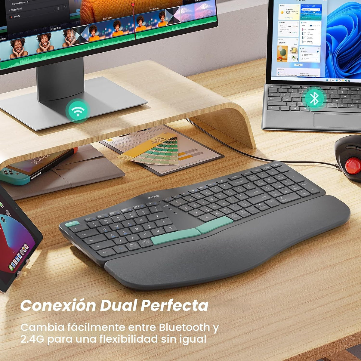 Nulea Reposamuñecas acolchado inalámbrico con teclado dividido ergo...
