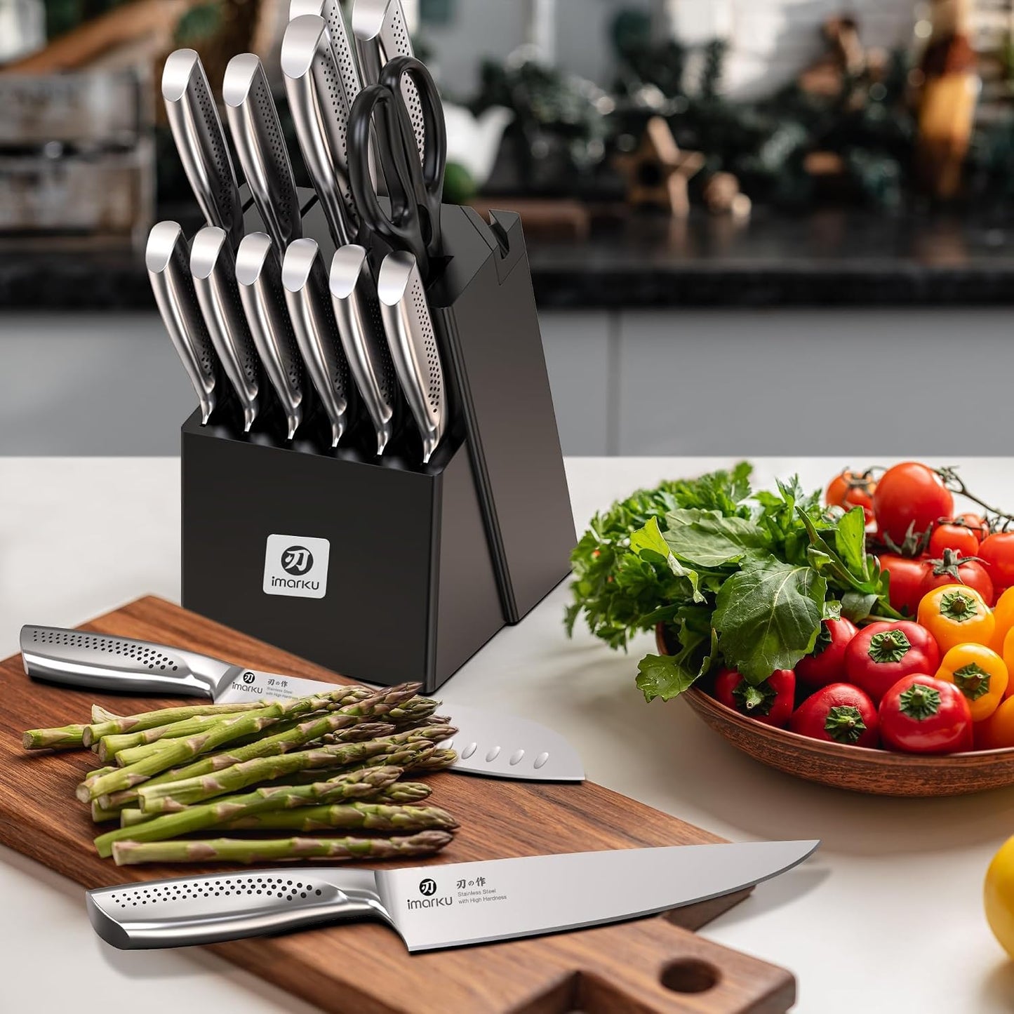 imarku® Juego de cuchillos de cocina, 15 piezas, juego de cuchillos...