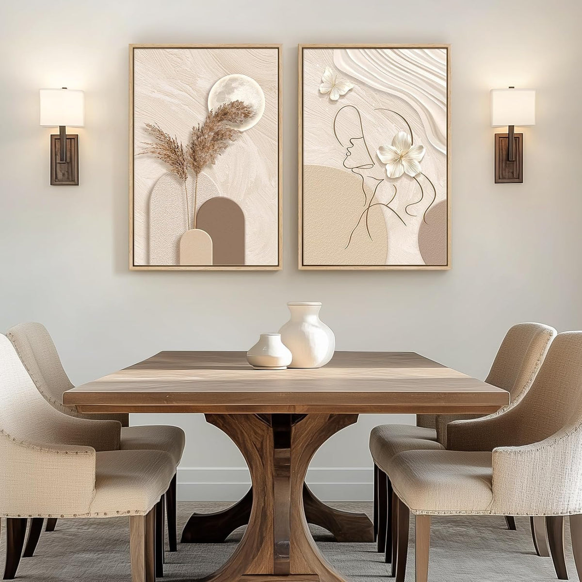 Arte de pared abstracto neutral enmarcado, juego de 2 impresiones e...