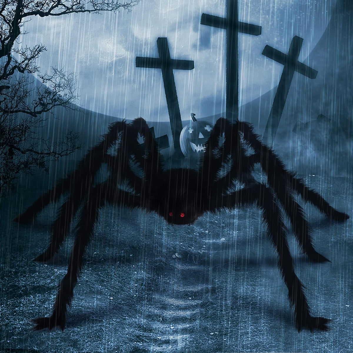 Paquete de 3 arañas gigantes decoraciones de Halloween, araña negra...