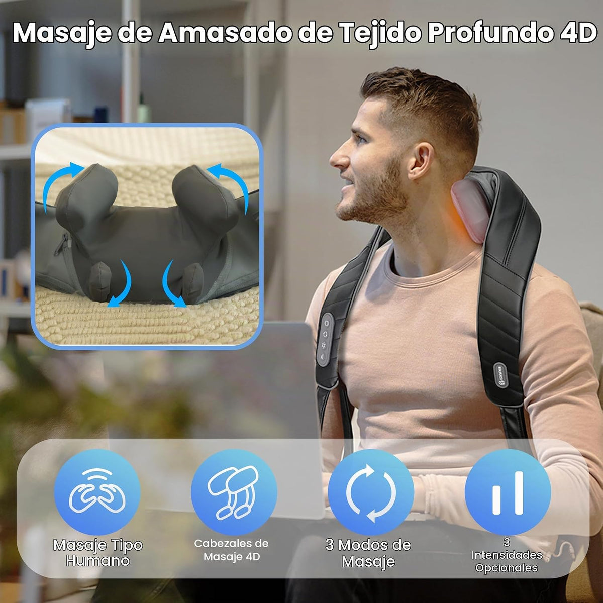 COMFIER Masajeador inalámbrico de cuello y hombros con calor, negro...