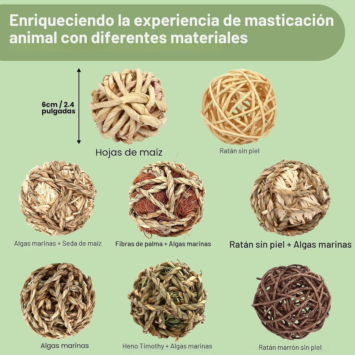 VESPRO Bolas de Hierba Masticable para Conejos, (8 Piezas) Juguetes...