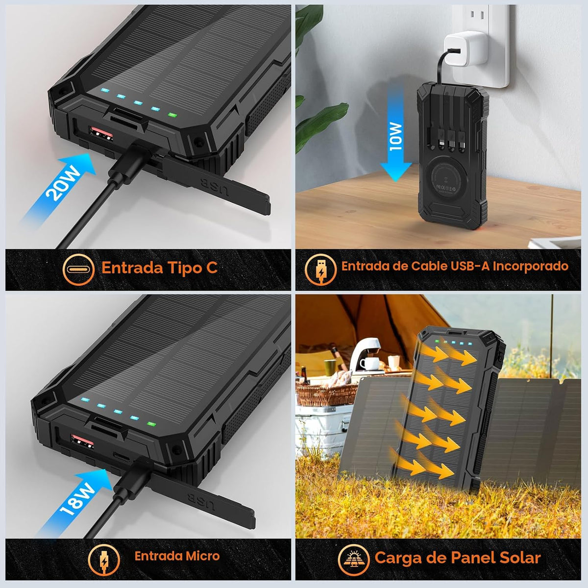 BLASOUL Banco de energía solar, cargador de teléfono portátil inalá...