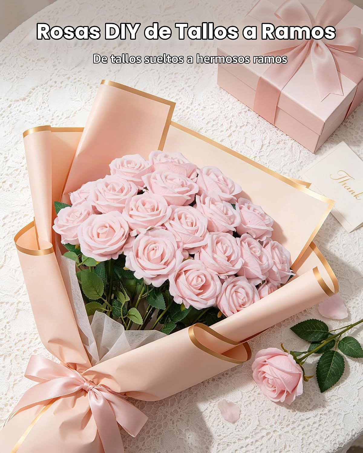 InnoGear 50 rosas artificiales de color rubor, rosas artificiales d...