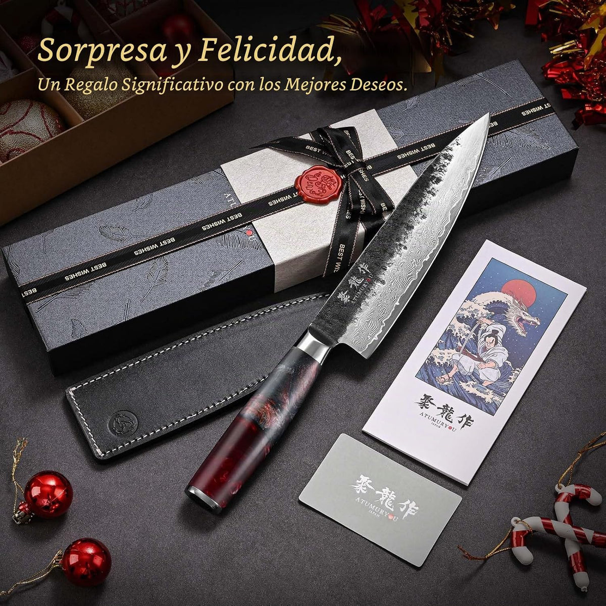Cuchillo de chef japonés forjado negro de 8 pulgadas, acero Damasco...