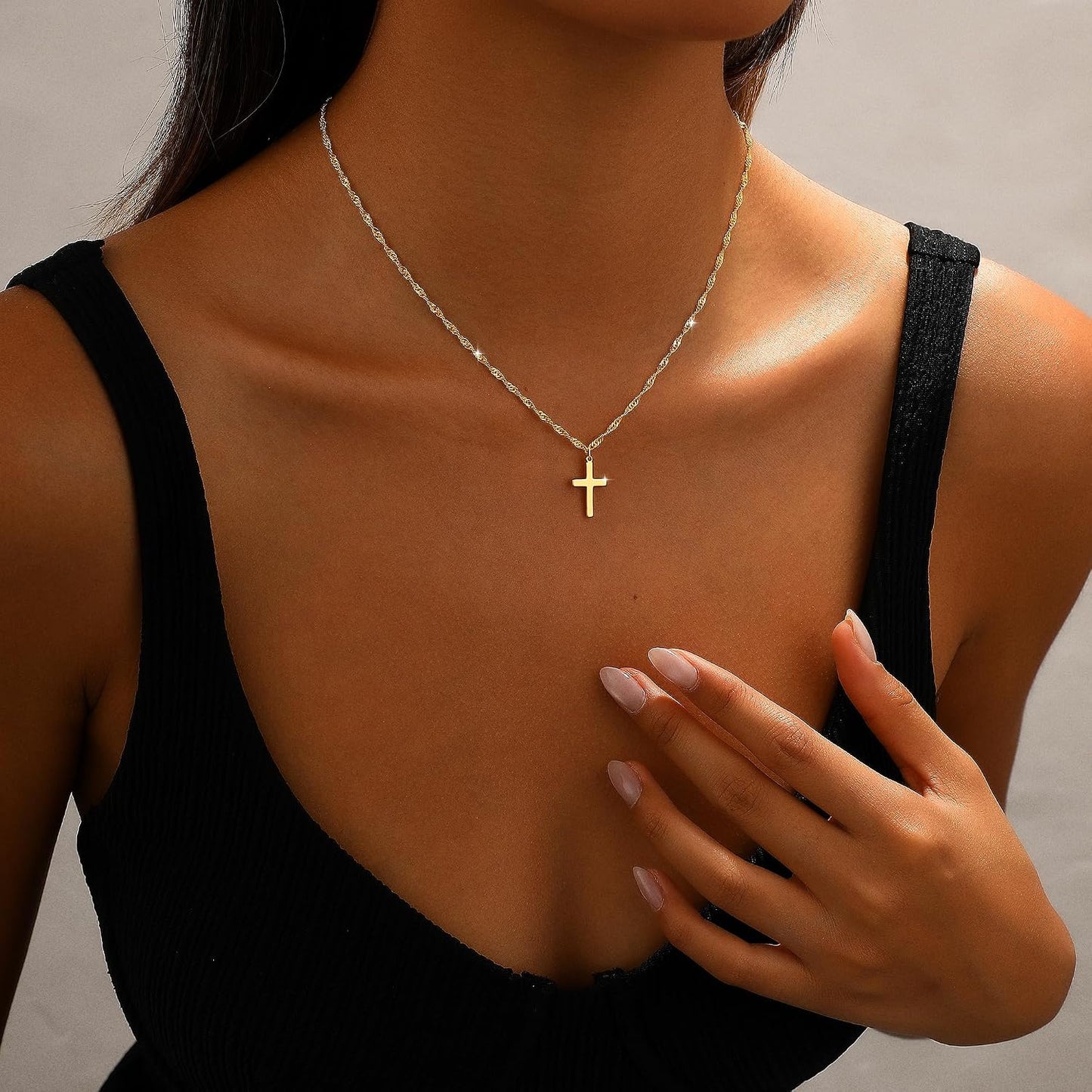 JIKASI Collar de cruz para mujer, chapado en oro o plata de 14 quil...