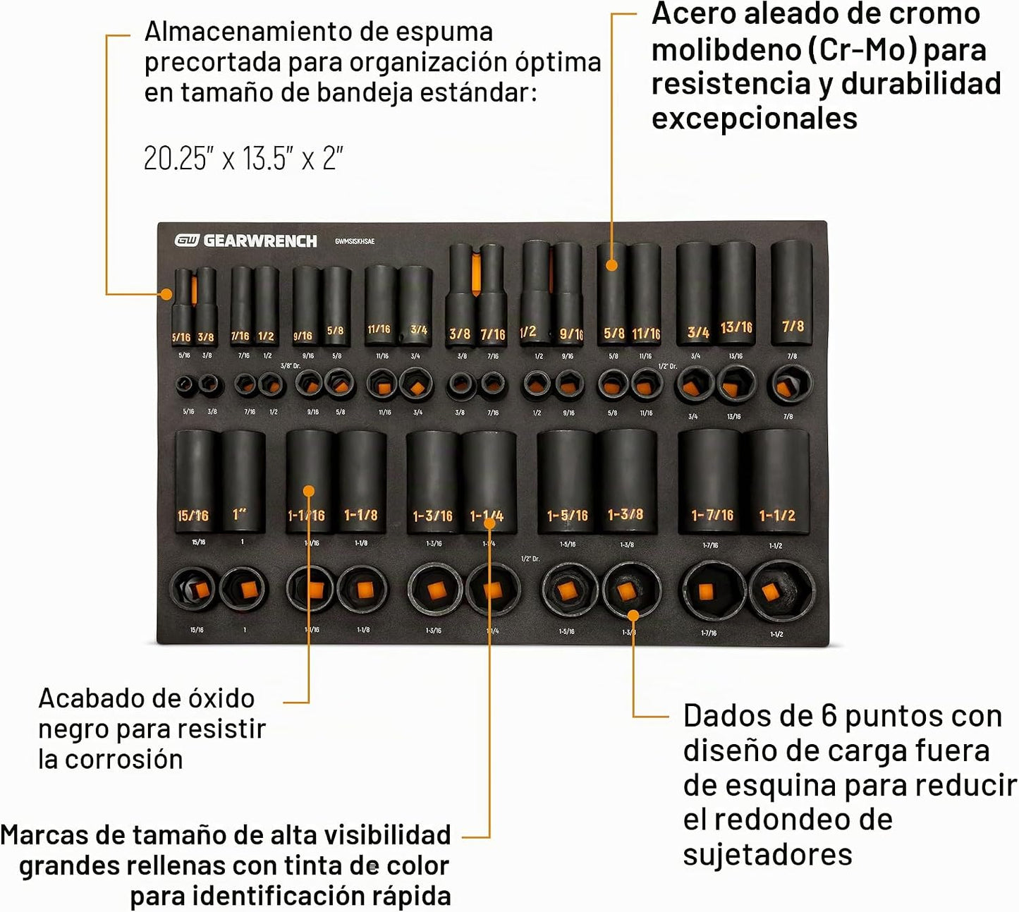 GEARWRENCH 54 piezas 3\/8" y 1\/2" Drive 6 puntos SAE están...