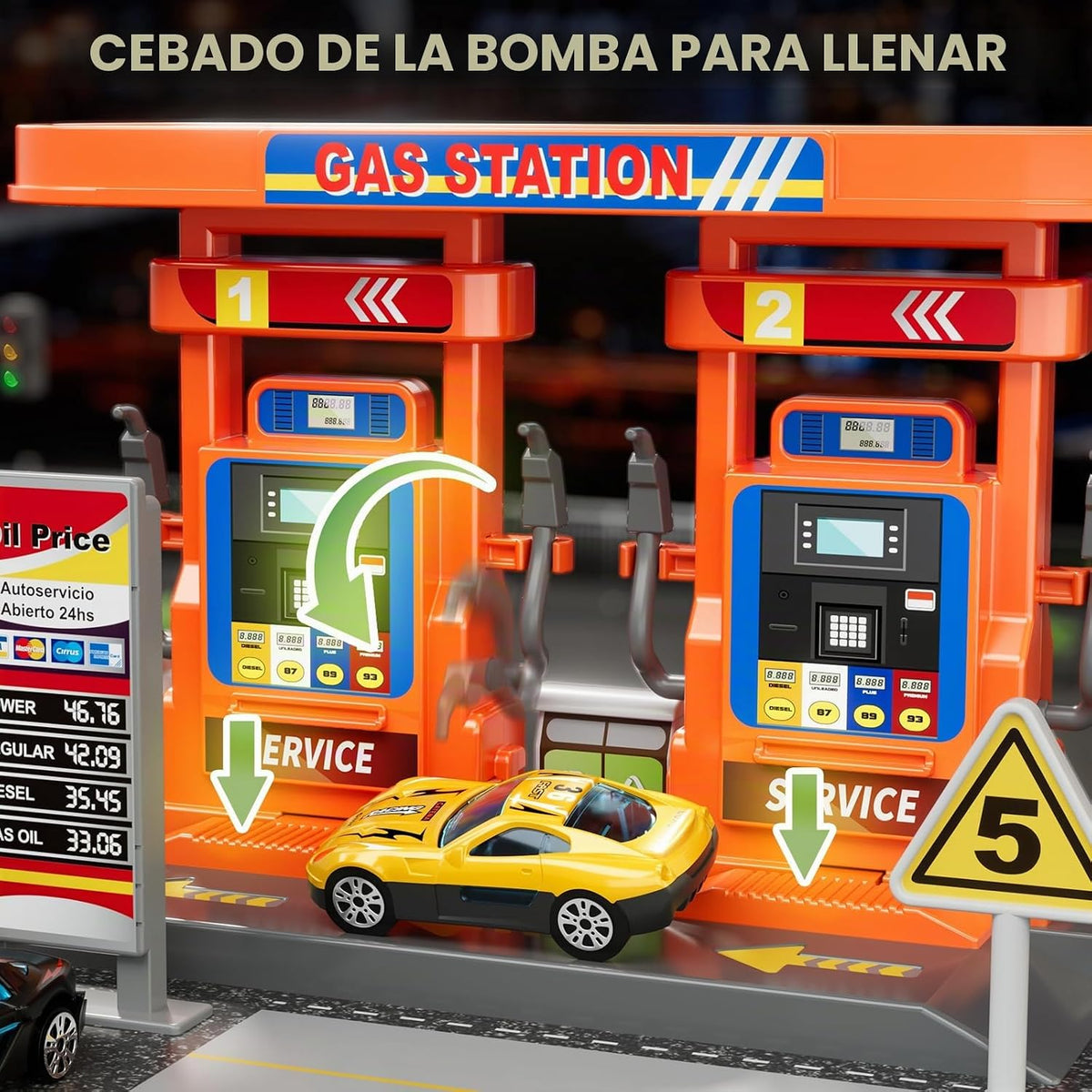 KIZONLY Juegos de coches de juguete, gasstation con mangueras móvil...