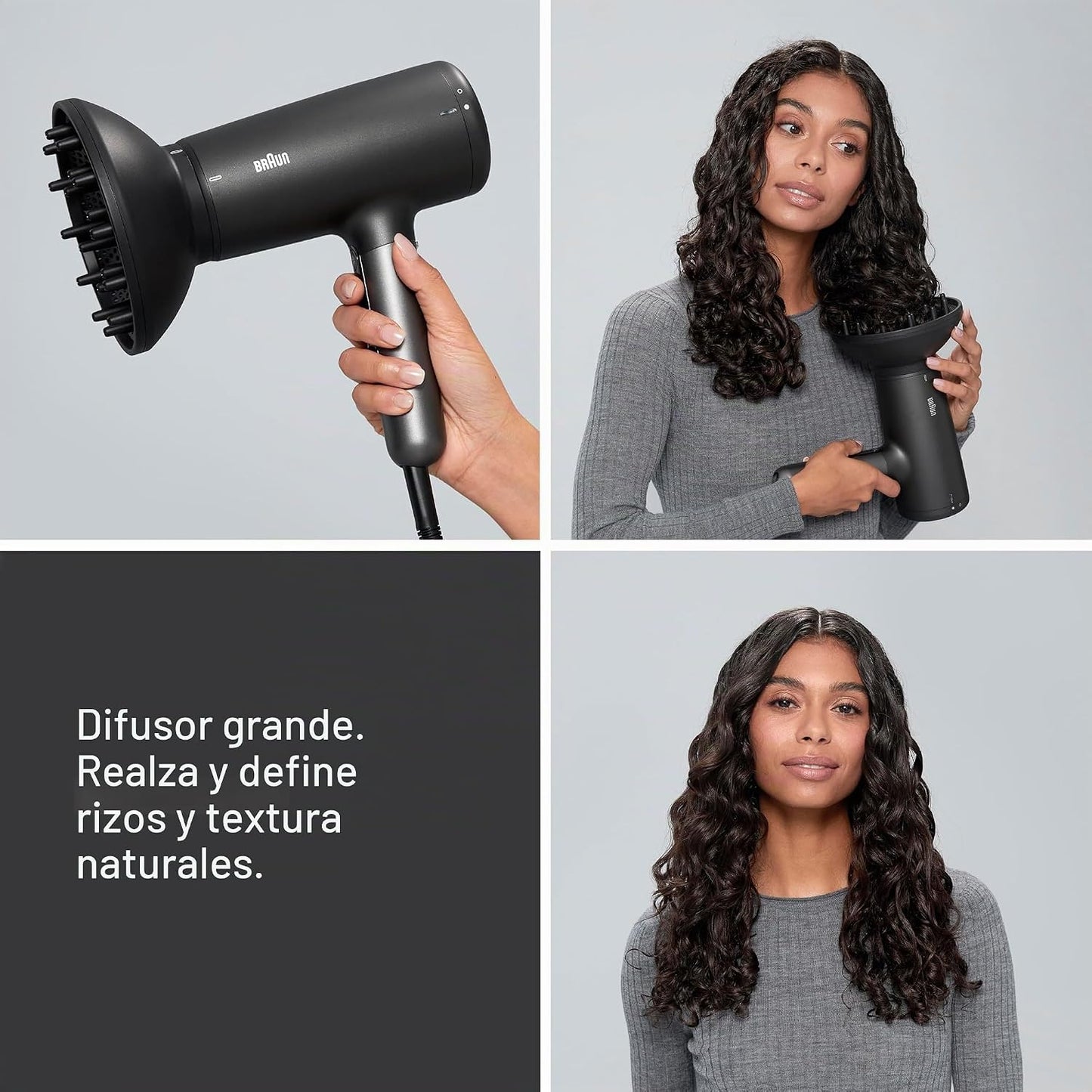 Braun Secador de pelo con difusor, secador de pelo con tecnología s...