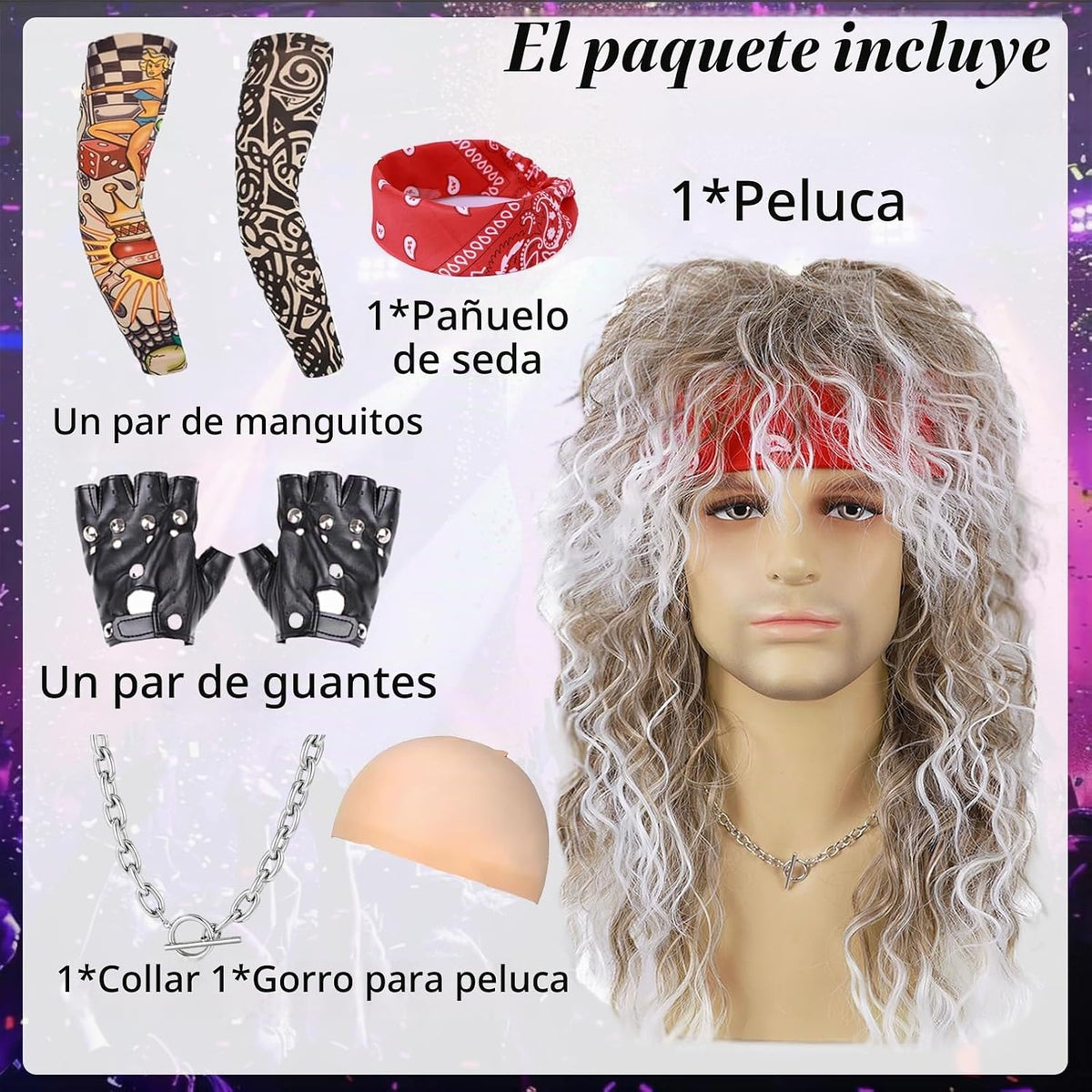 Guree Hair 6 pelucas de salmonete rockero para hombres y mujeres, u...