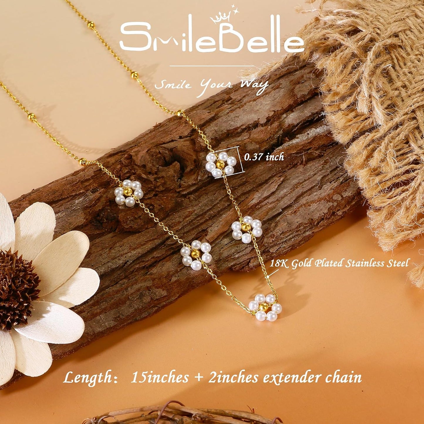 SmileBelle Collares de perlas, gargantilla de perlas de margarita p...