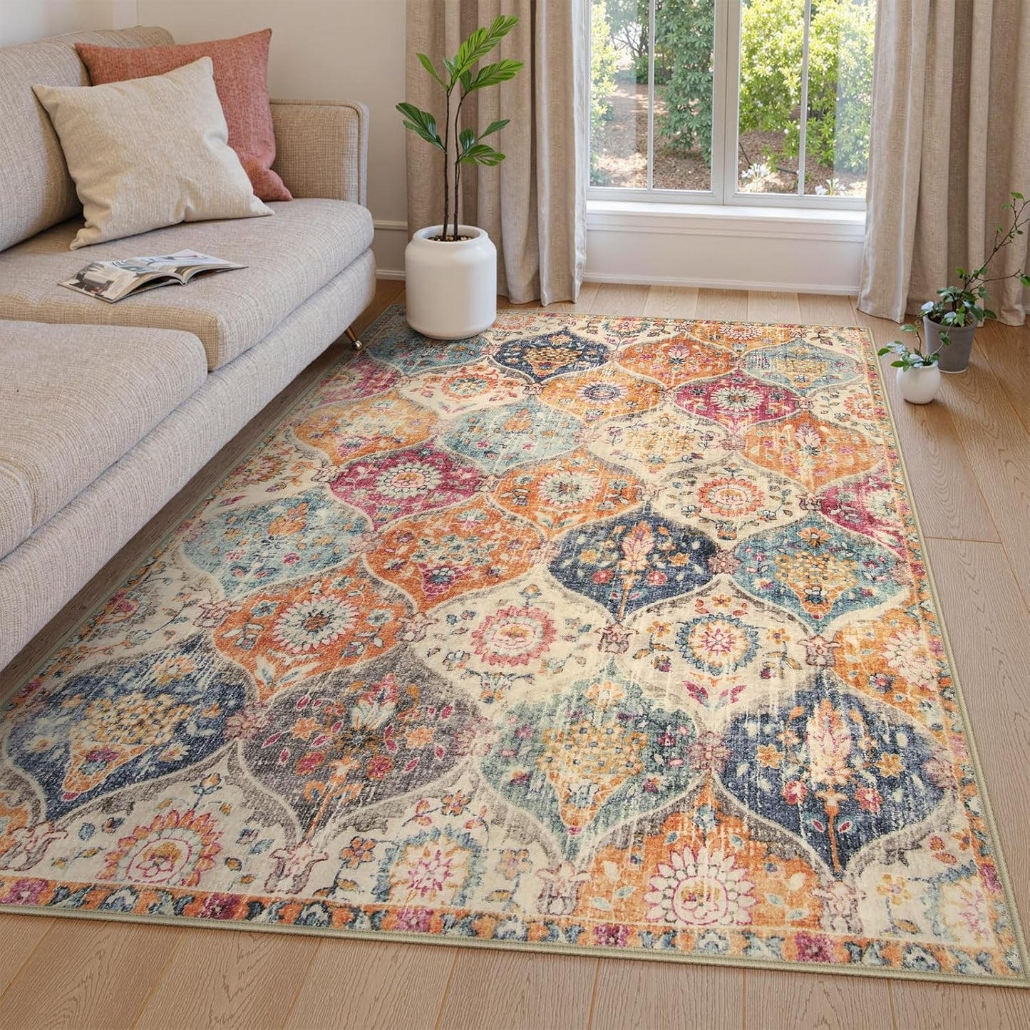 Lahome Alfombras marroquíes de enrejado lavables a máquina de 5 x 7...