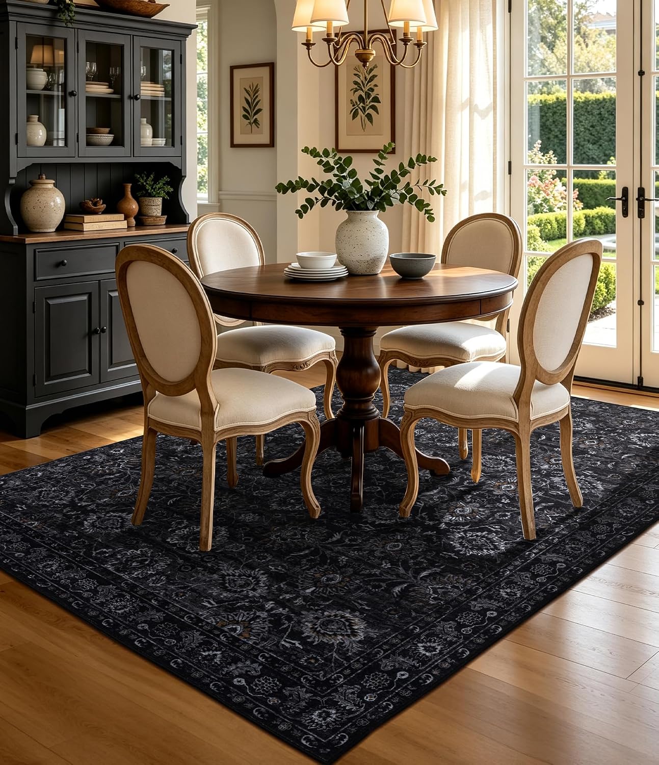YIHOUSE Alfombra negra de 5 x 7 pies para sala de estar, lavable, a...