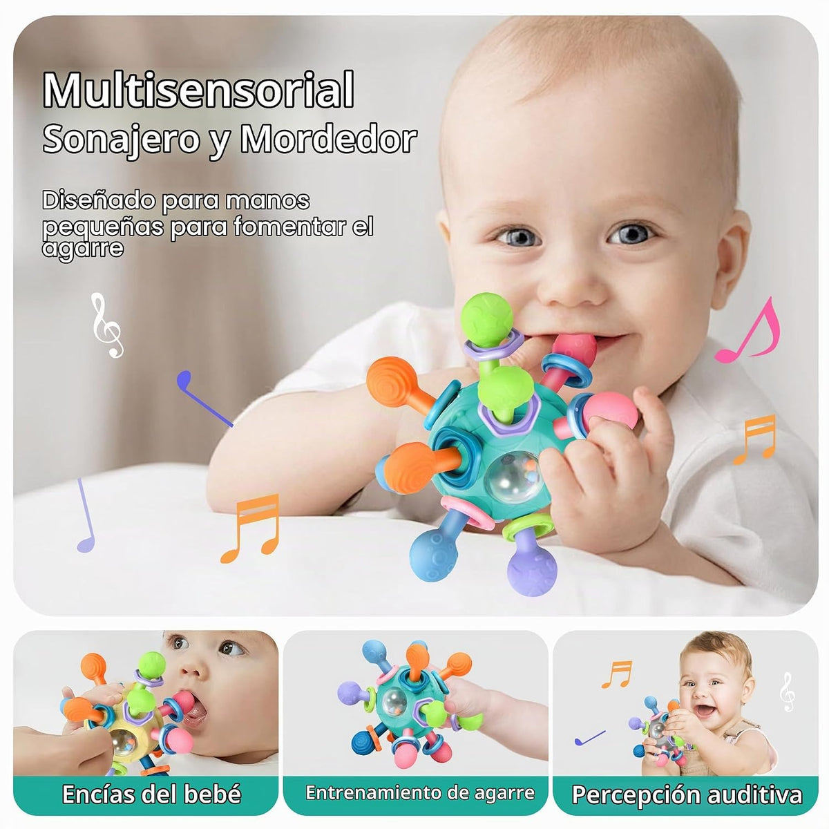 Juguetes de dentición Montessori para bebés de 0-6 6-12 meses morde...