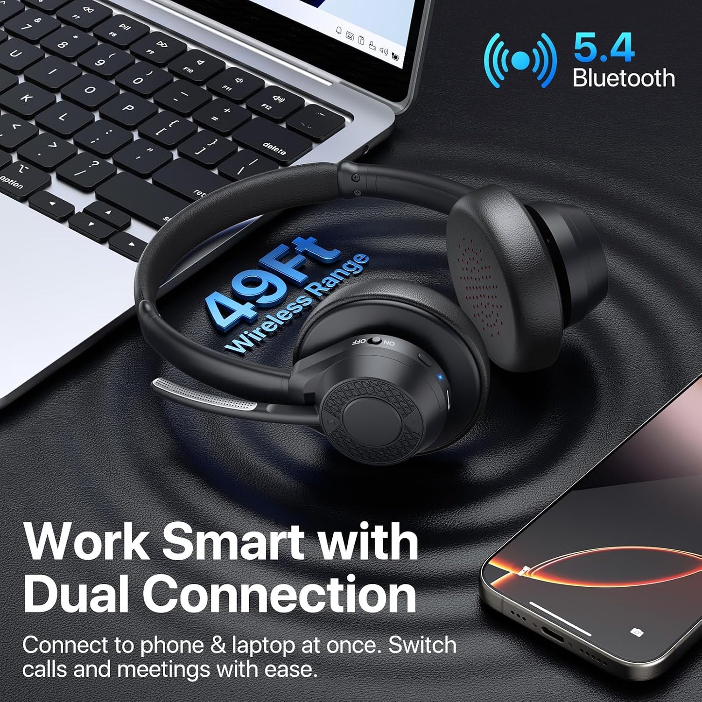 Auriculares inalámbricos con micrófono para el trabajo, auriculares...