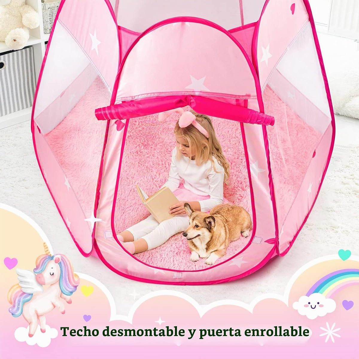 Princess Castle - Tienda de campaña para niñas con alfombra, tienda...