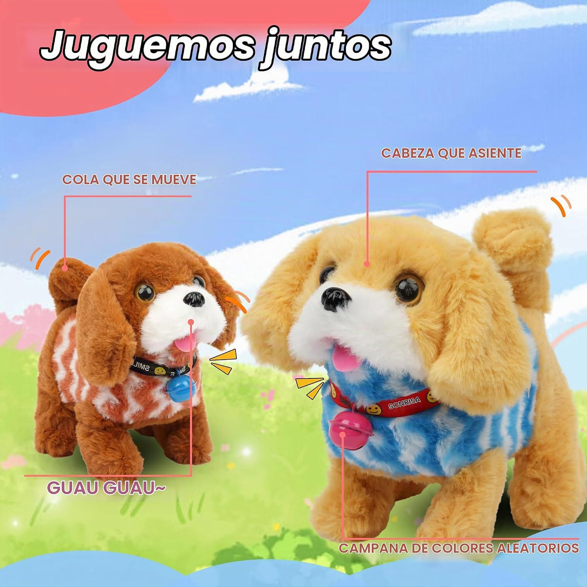 Hopearl Perro caminante Golden Retriever con chaleco marrón, juguet...