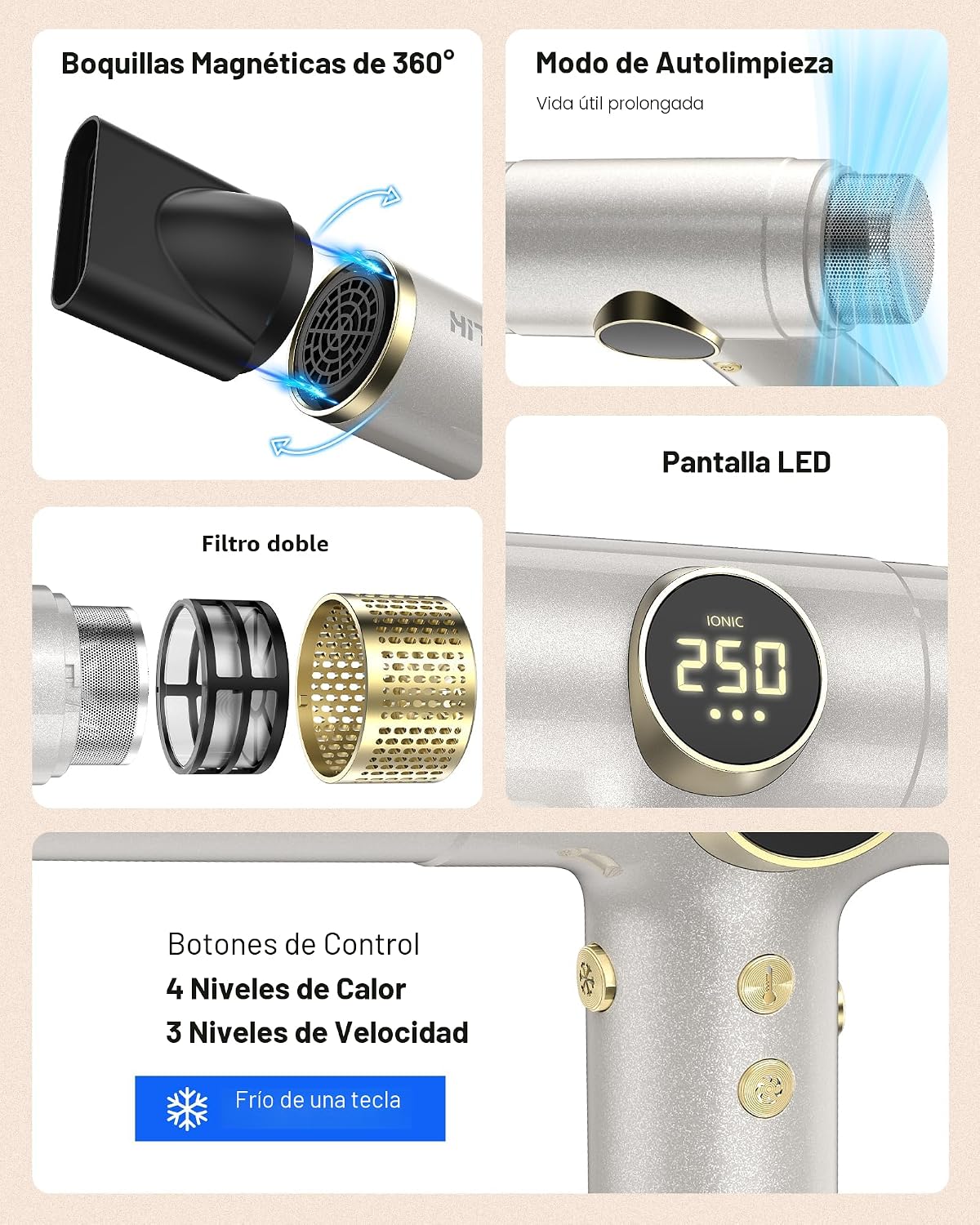 Secador de pelo de viaje de doble voltaje, secador iónico de 2000 W...