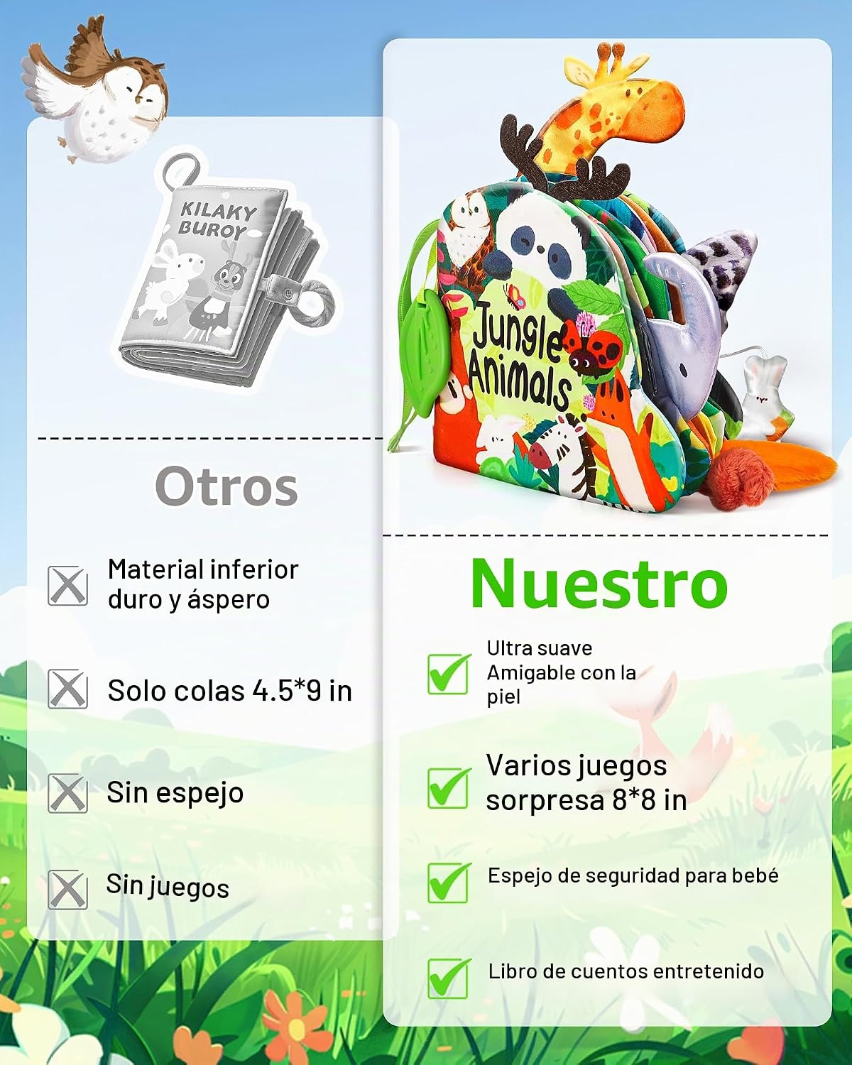 Jovow Libros para bebés de 0 a 6 meses, juguetes sensoriales para l...