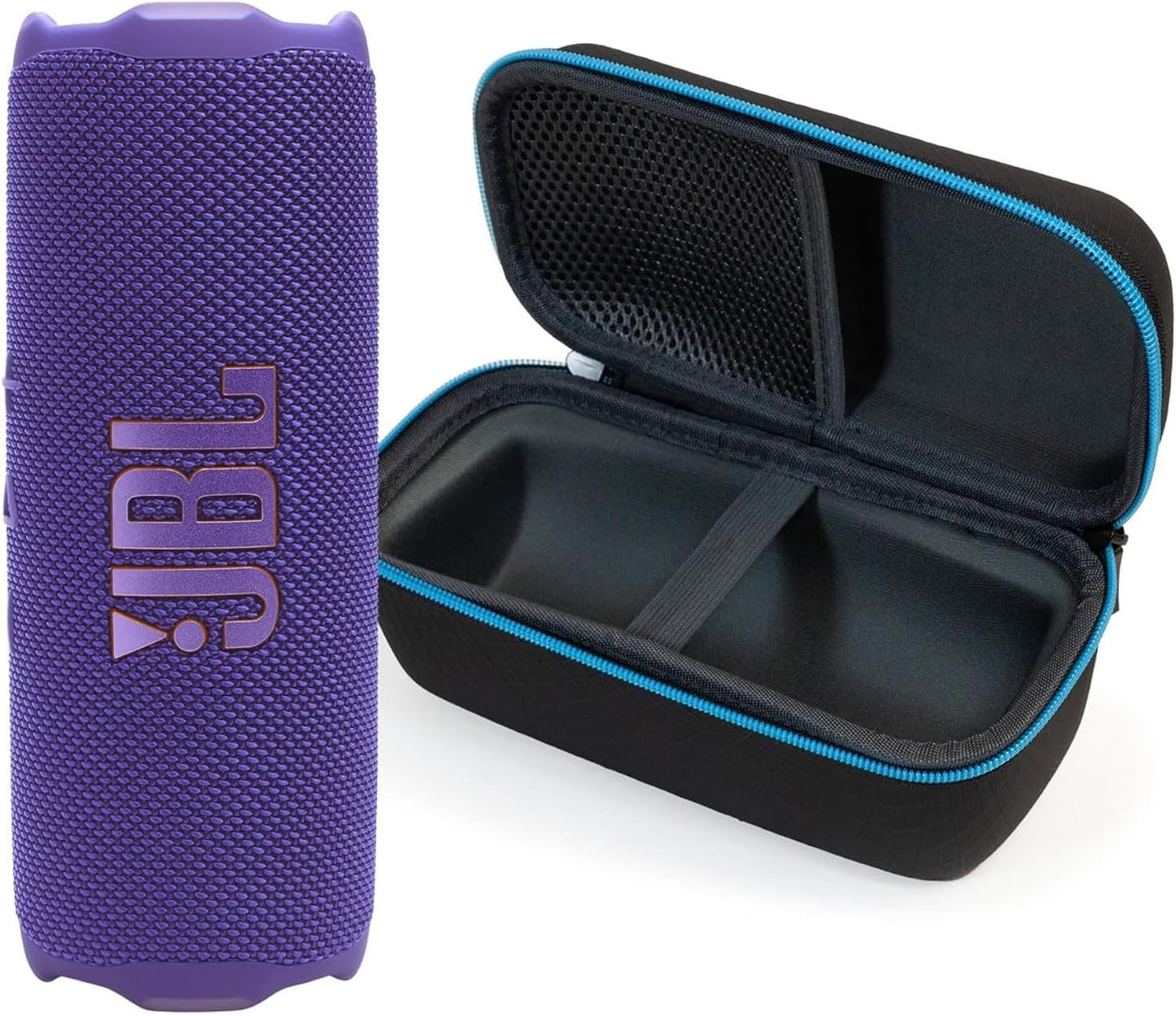 JBL Flip 7 (Azul) + Paquete con funda protectora rígida divvi! (Negro)