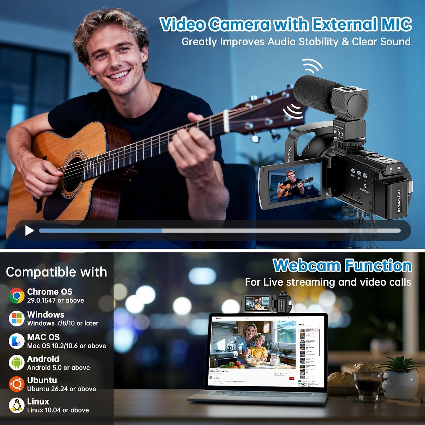 Videocámara 8K 2025 Última Cámaras de Video Ultra HD de 88MP WiFi C...