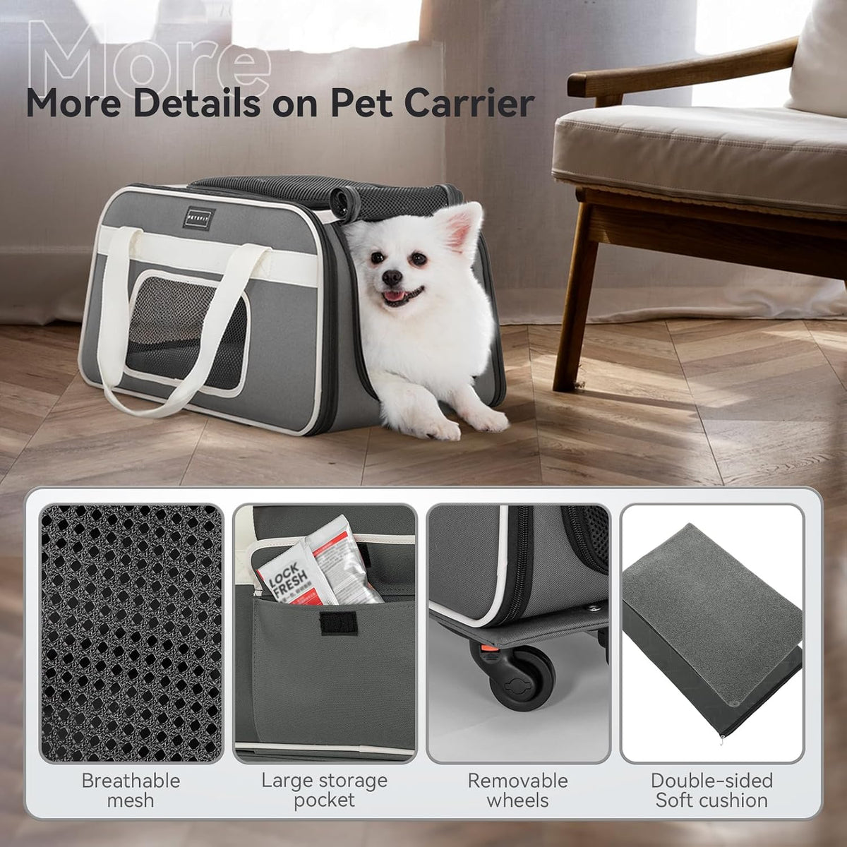 PETSFIT Transportador para gatos aprobado por aerolíneas con ruedas...