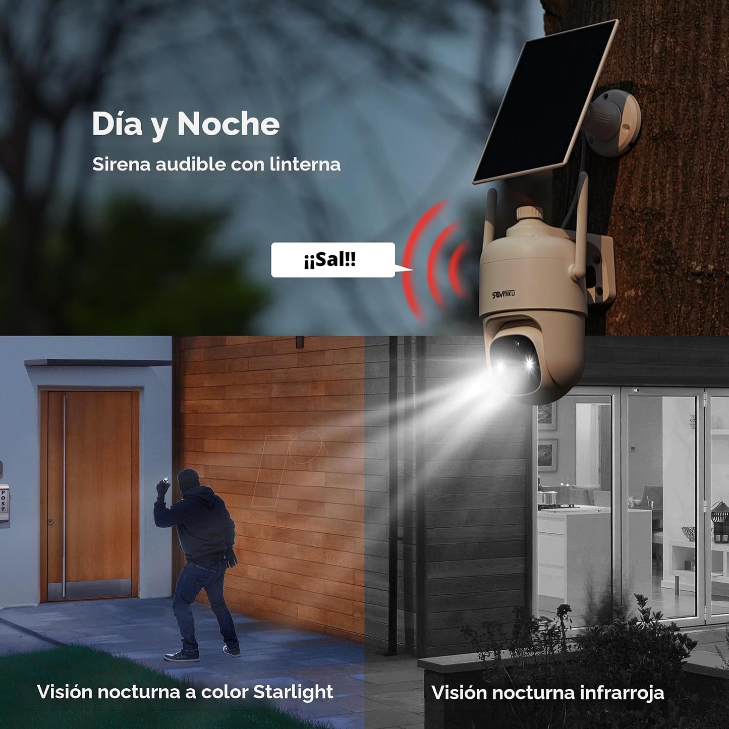 SOVMIKU 2CQ1 AI 2K Cámara de seguridad solar inalámbrica para exter...
