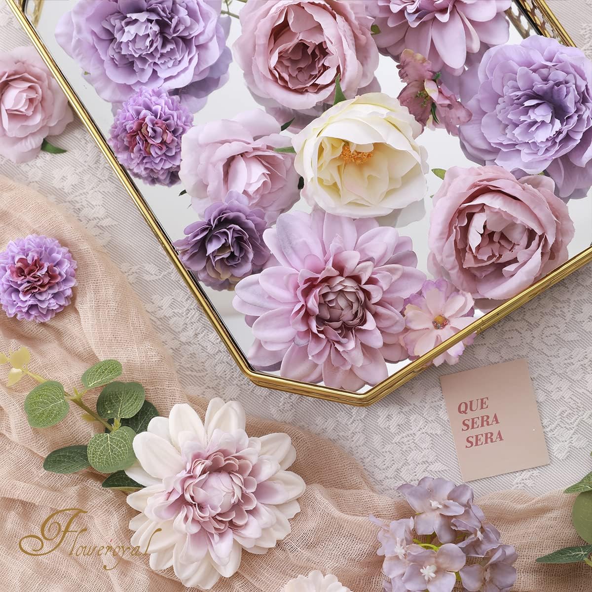 Floweroyal - Juego de flores artificiales moradas, flores de seda m...